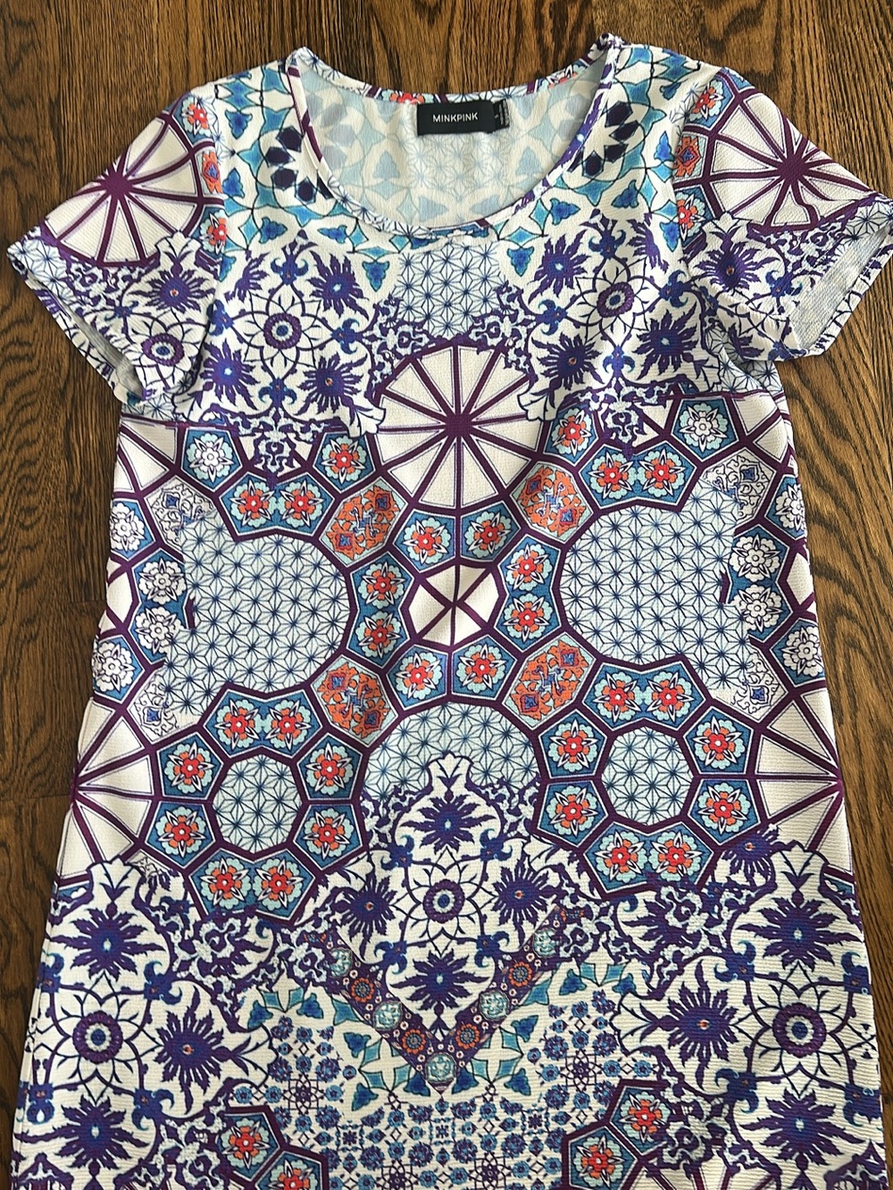 MINKPINK Purple, Blue & White Short Sleeve Mini Dress